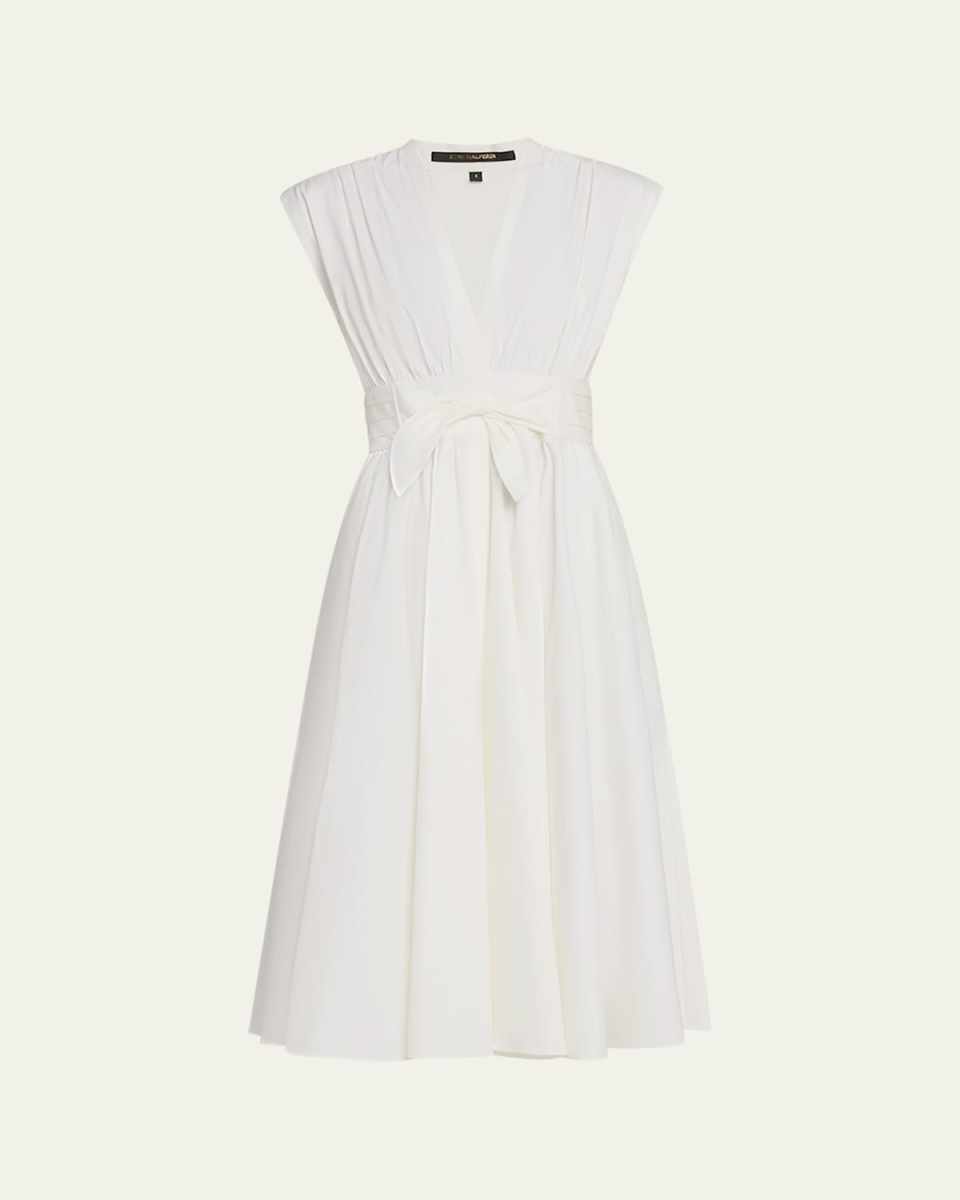 Kiernan Ruched Cap-Sleeve Midi Dress
